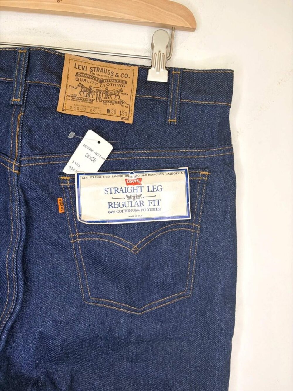 NWT VTG '85 Levis 508 Orange Tab Jeans 36x30 Regular Straight Deadstock Made USA